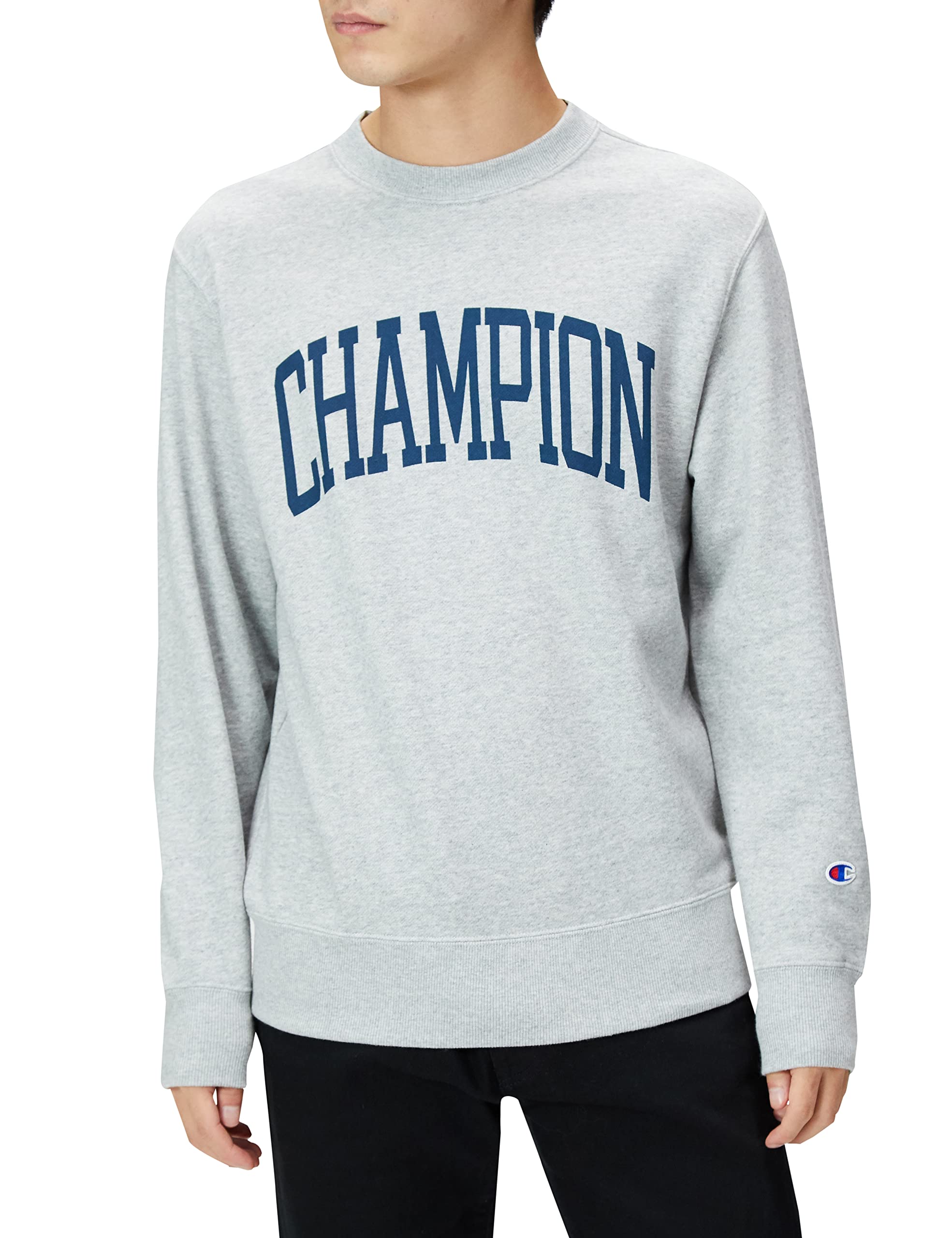 

Sweatshirt Long Sleeve Round Neck Fleece College Font Print Crew Neck Sweatshirt Custom Made Basic Oxford Gray L [Champion] C8-W042Z Men s