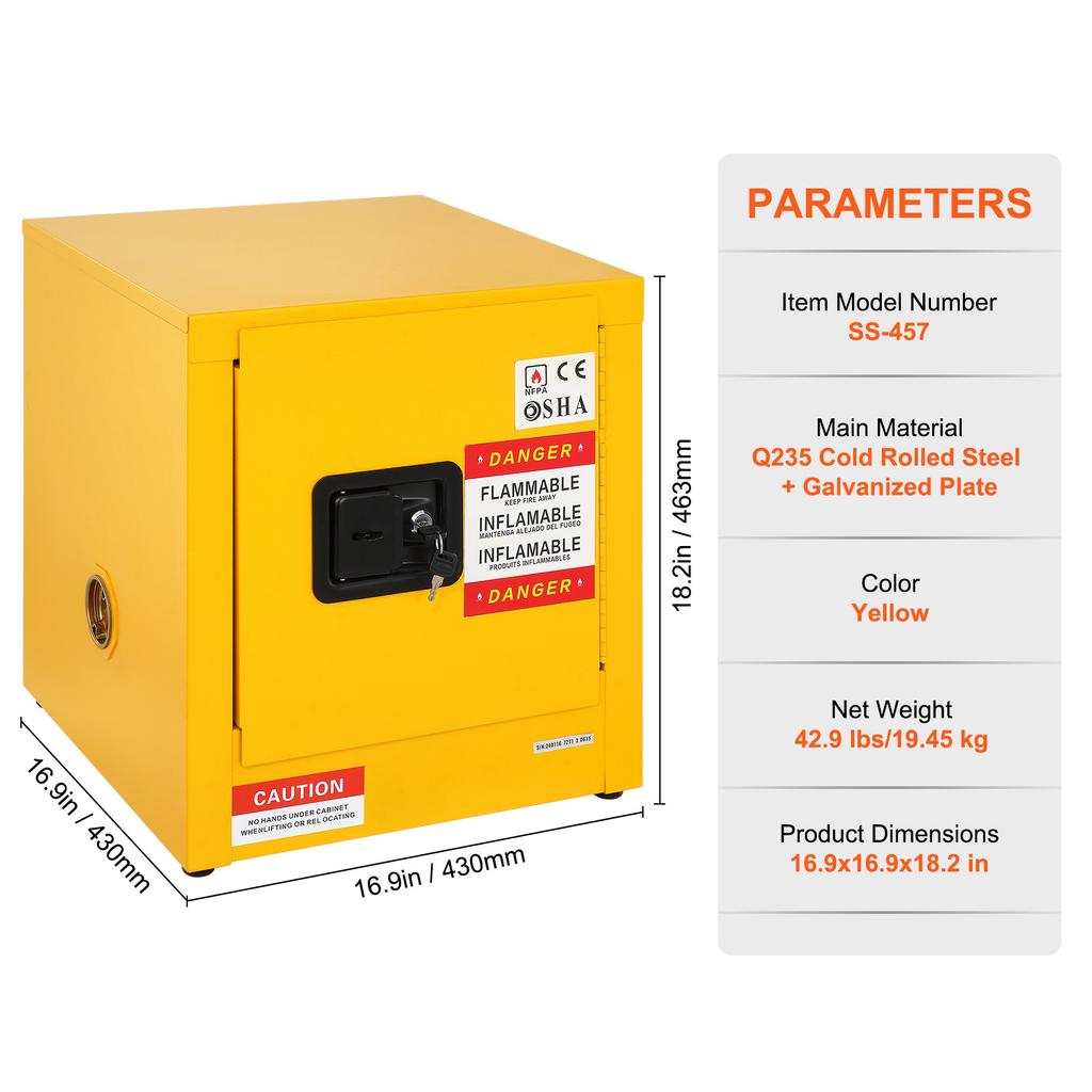 SucceBuy Flammable Safety Cabinet 11/12/30 Gallon Cold-Rolled Steel Flammable Liquid Storage Cabinet NFPA Code 30 OSHA Standards
