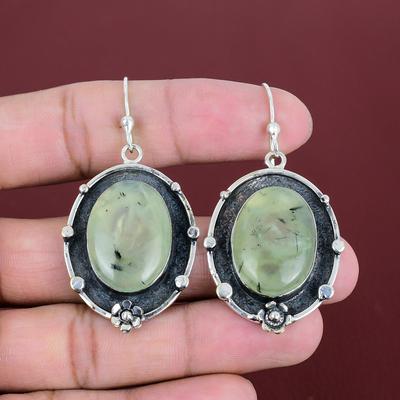 Moos-Prehnit Ohrring 925 Sterling Silber Ohrring Edelstein Ohrringe Antikschmuck Handgefertigte Hängeohrringe Jubiläumsgeschenke Stilvoller Schmuck