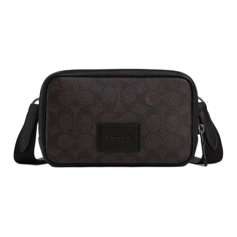 COACH Carrier 18 zipper closure logo print smooth calfskin crossbody shoulder bag small women s walnut коричневый