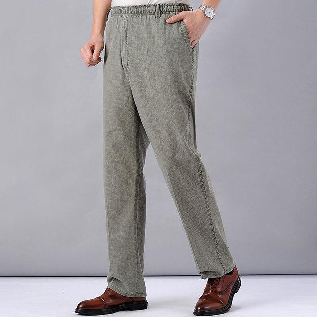 Herren Business Casual Lockere Hose Männlich Einfarbige Taschen Leinenhose Atmungsaktiv Mode Weich Bequem Hose Große Größen