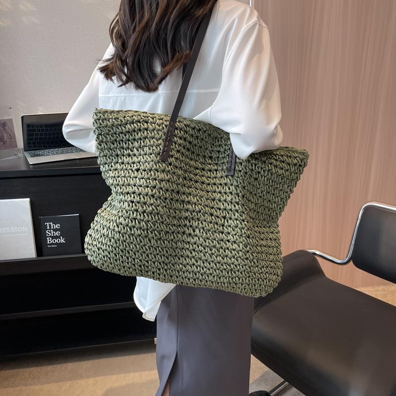 Straw Woven Tote Bags Casual Large Luxury Design Capacity Handbag Beach Shoulder Simple Women'S Bag Style Shopping Summer
