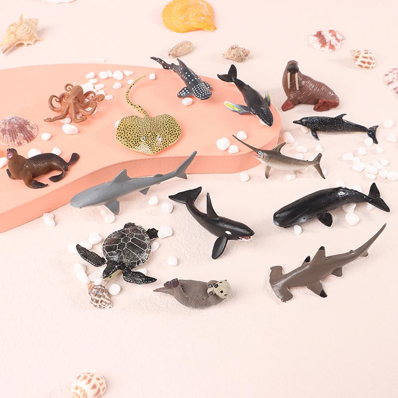 דמויות פעולה של יצורי ים סימולציה מודל חיות אוקיינוס צעצועים חינוכיים קישוט לעוגה, מתנת אספנות כריש דולפין כריש פטיש