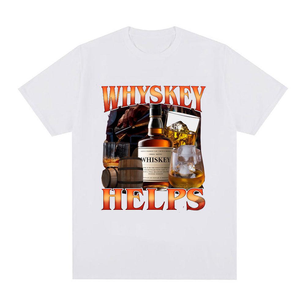 Maglietta Divertente Meme "Il Whiskey Aiuta" Abbigliamento Unisex Moda Magliette a Maniche Corte Girocollo Unisex Cotone Vintage Alta Qualità