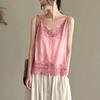Sommer Retro Baumwolle und Leinen Camisole Künstlerisch Schlicht Dünn Vielseitiges Basic-Shirt Waldspitze Weste für Damen