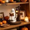 Decorazioni per il Raccolto Autunnale Statuetta Fantasma di Halloween Statua Vintage Accogliente per Leggere un Libro/Portare a Spasso il Cane con Lanterna Sculture Bizzarre Illumina