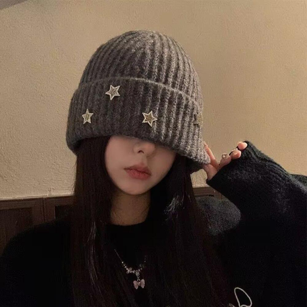 Five Pointed Star Ear Protecting Hat Thicken Beanies Cap Fashion Knitted Hat  Autumn And Winter