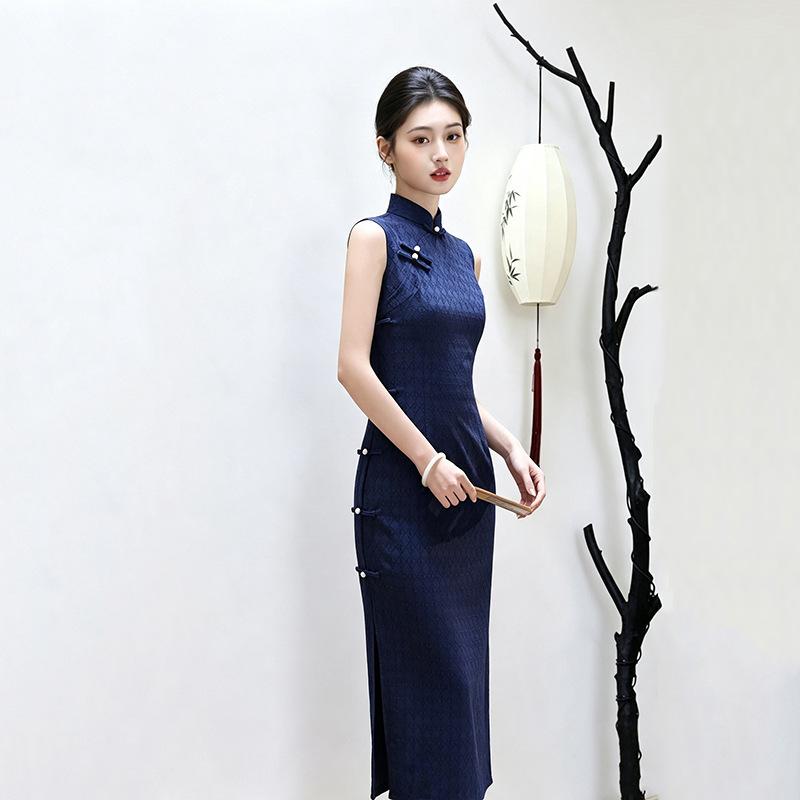 Blue sleeveless national style new Chinese Suzhou long cheongsam improved young 1011 new women's high sense summer