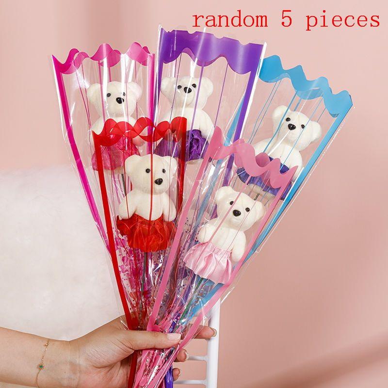 

5Pcs Wedding Decoration Rose Bear Artificial Flowers Bouquet For Valentine S Day Diy Gift Ornament Party Supplies Home Decor A7