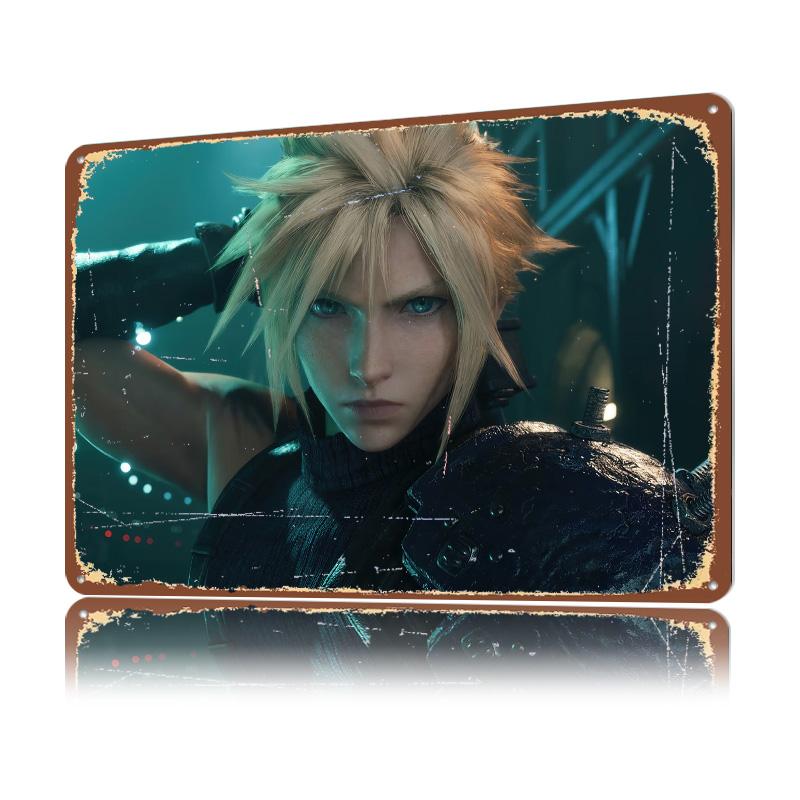 Cloud Strife From Fantasy VII D Texture Metal Poster Customized Wall Art Tin Sign Gift for Mancave Gaming Room Decoration Items