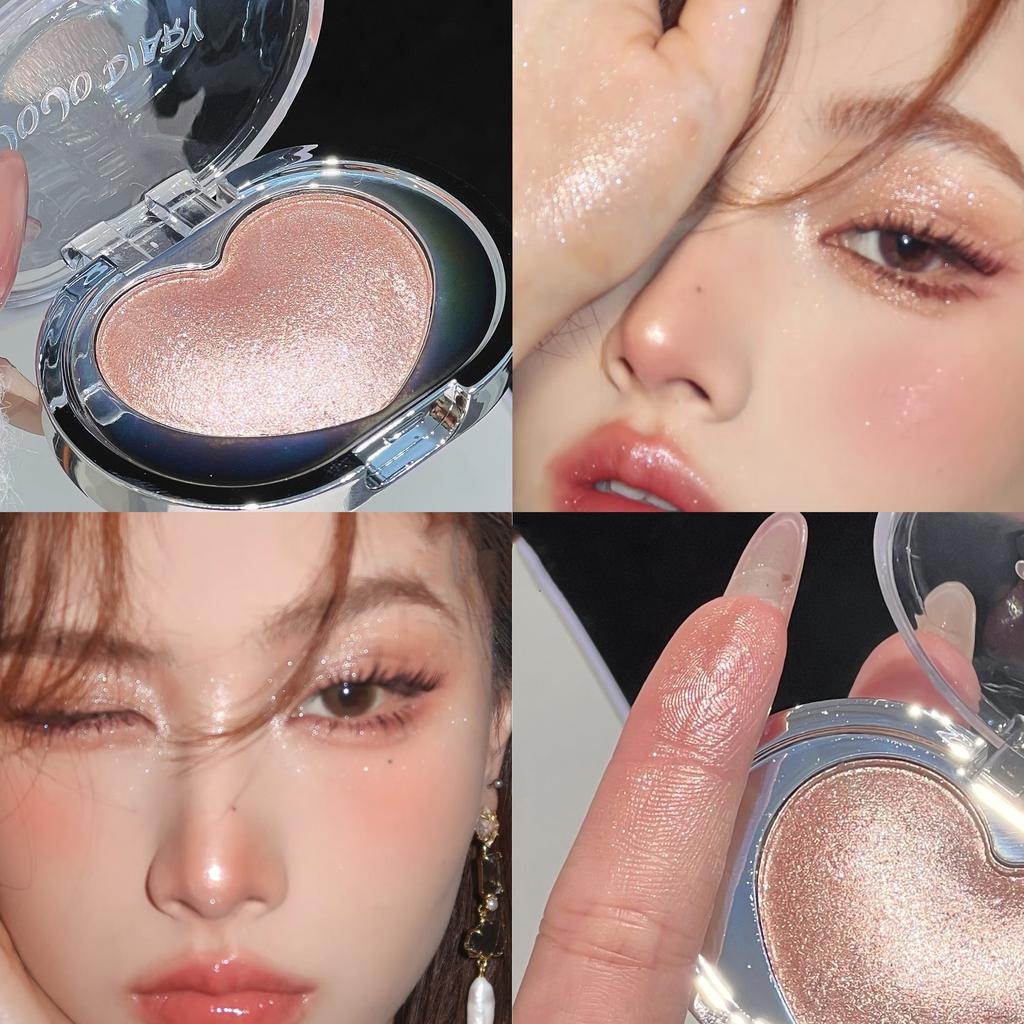 Cute Love Heart Shape Highlighter Eyeshadow Makeup Palette White Moonlight Glitter Pink Lying Silkworm Facial Brighten Cosmetics
