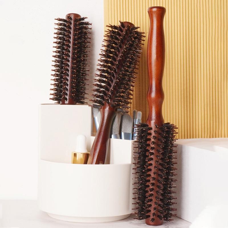 Natural Boar Bristle Hair Round Brush Wood Handle Round Barrel Hair Comb Hair Roller Brush Hairdressing Styling Tools