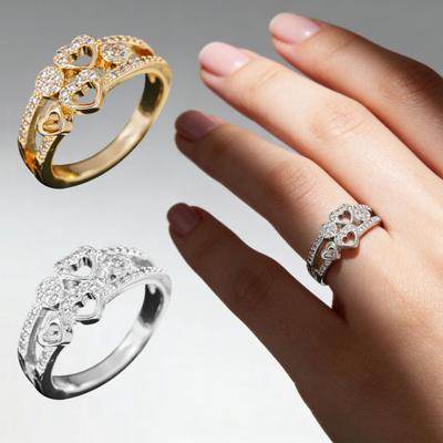 Hollow Love Heart Ring Women Rhinestone Statement Ring Sparkling Engagement Promise Ring Wedding Band Valentine's