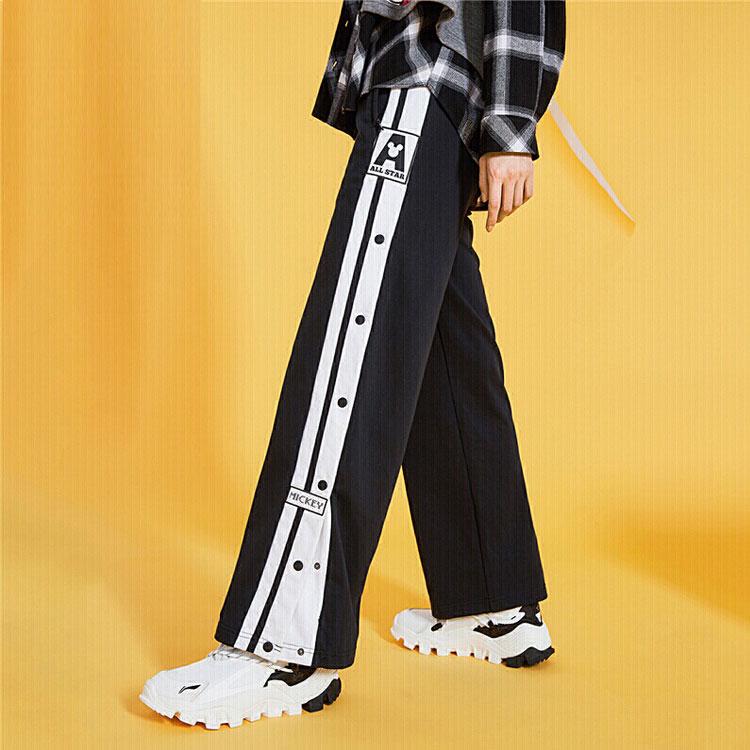 Li Ning X Disney Color Block Split Button Sports Pants Summer Women pants Black AKXQ036-1