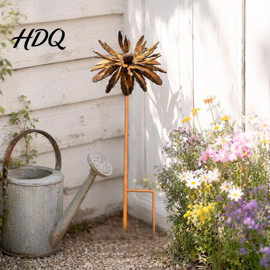 Artistic Outdoor Stake Vintage Rusty Cornflower Ground Stake 24 Inch Metal Wire Art Rustic Garden Decoration Decor Sculptures for Lawns Yard