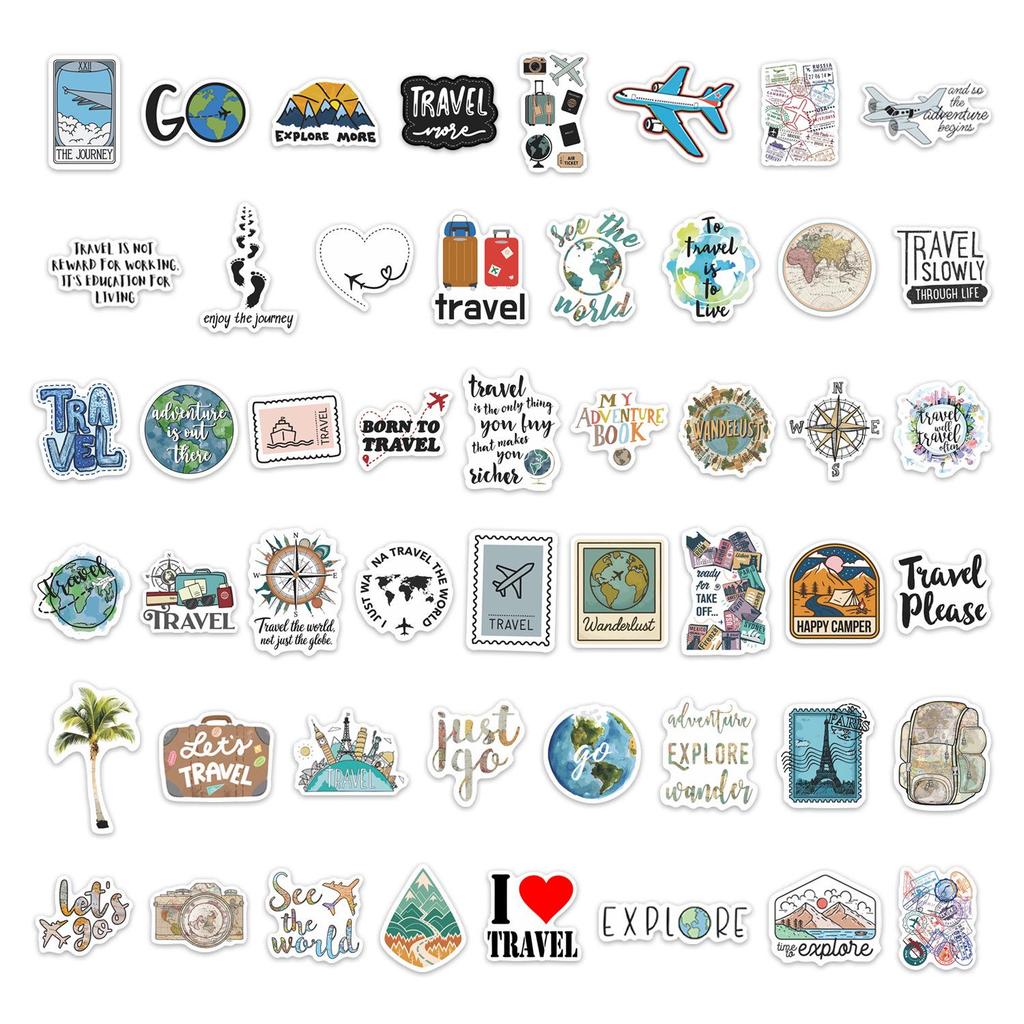 50 World Travel Cartoon Stickers: Waterproof Decorations for Phone, Water Bottle, Luggage, Planner