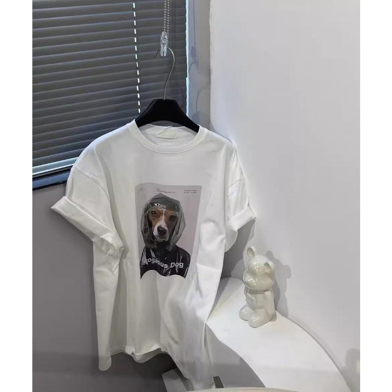 New Summer Casual Loose Versatile Cartoon Dog Printed Short-sleeved T-shirt for Women