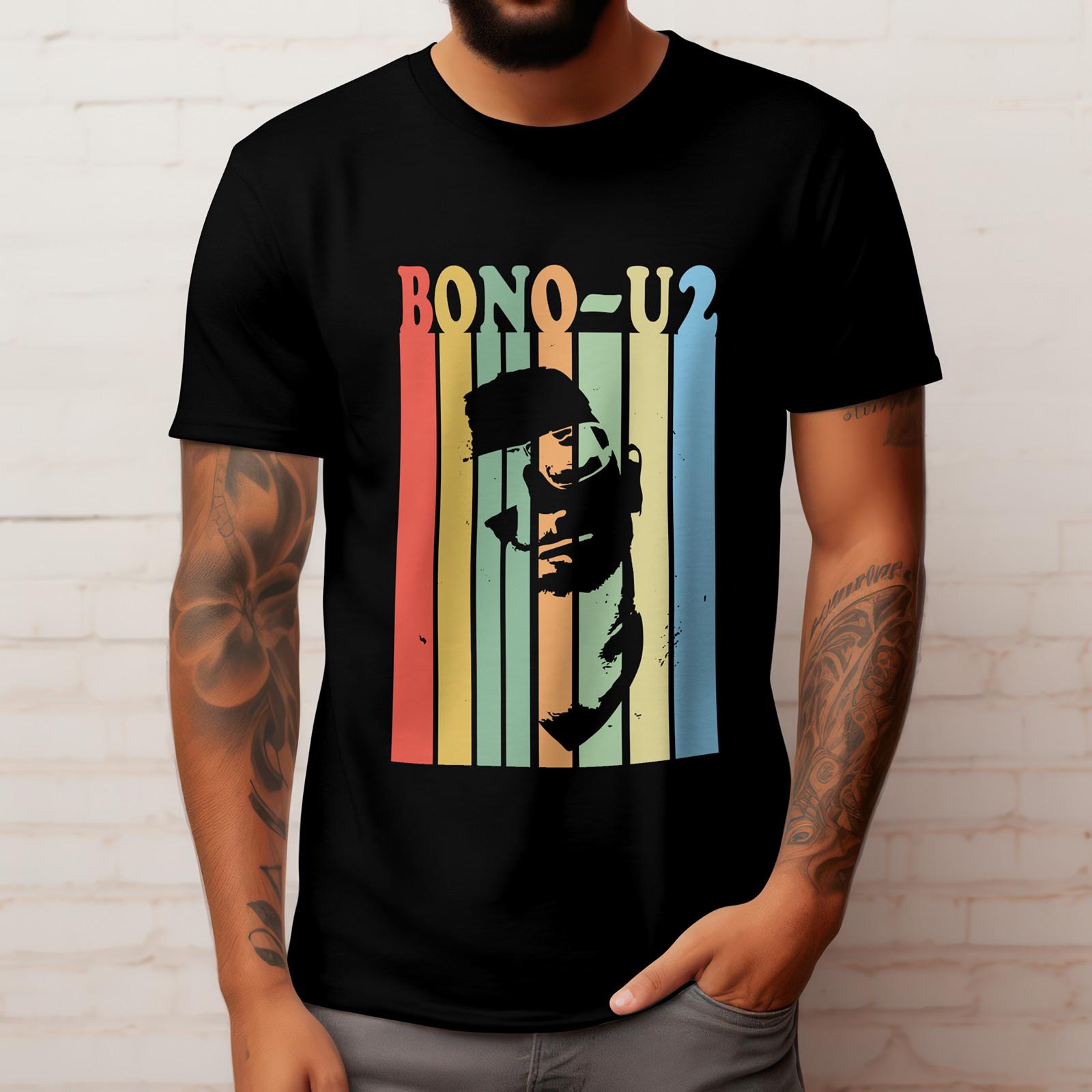 BONO U2 Tshirt Retro Silhouette Groovy Funky Design | Short Sleeve Top S разноцветный