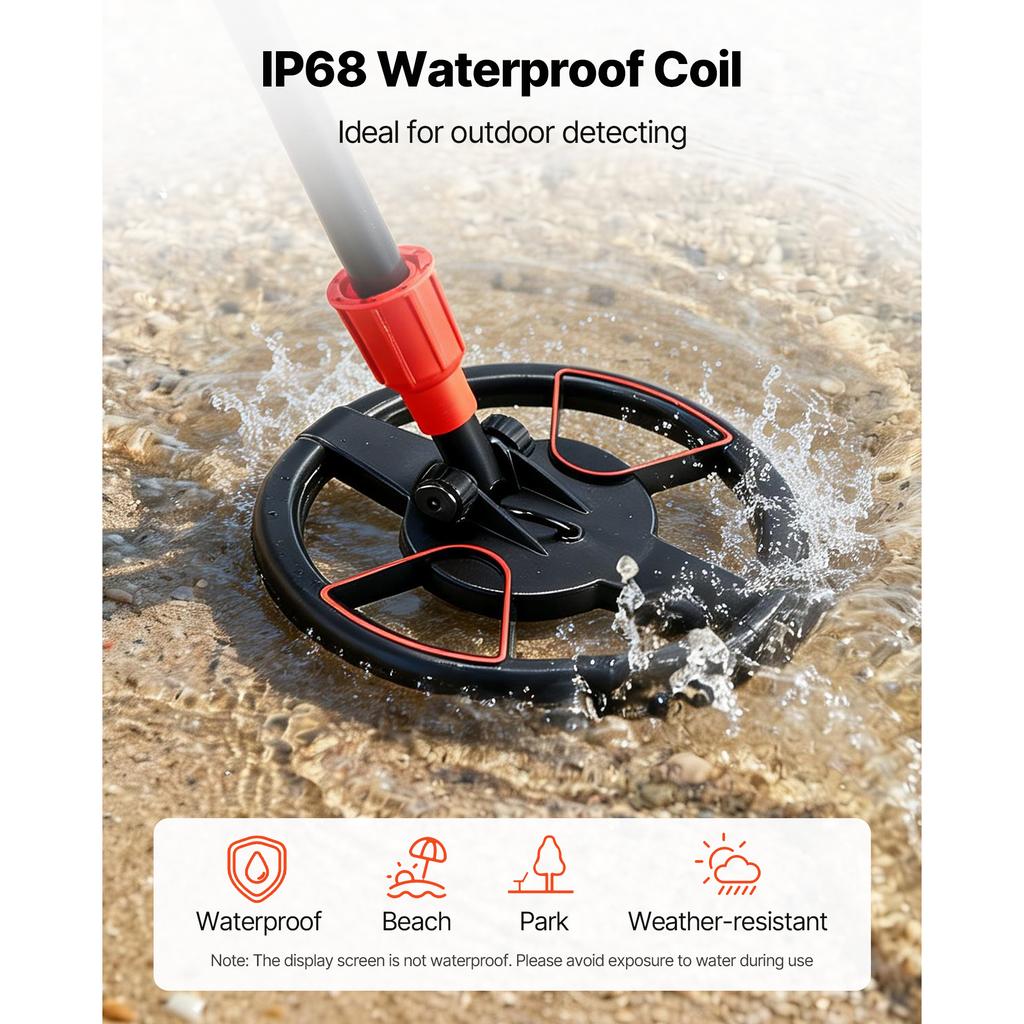 SucceBuy Metal Detector 6" Lightweight LCD Display IP68 Waterproof Search Coil Adjustable 22.8-33.8" High Accuracy For Hunting