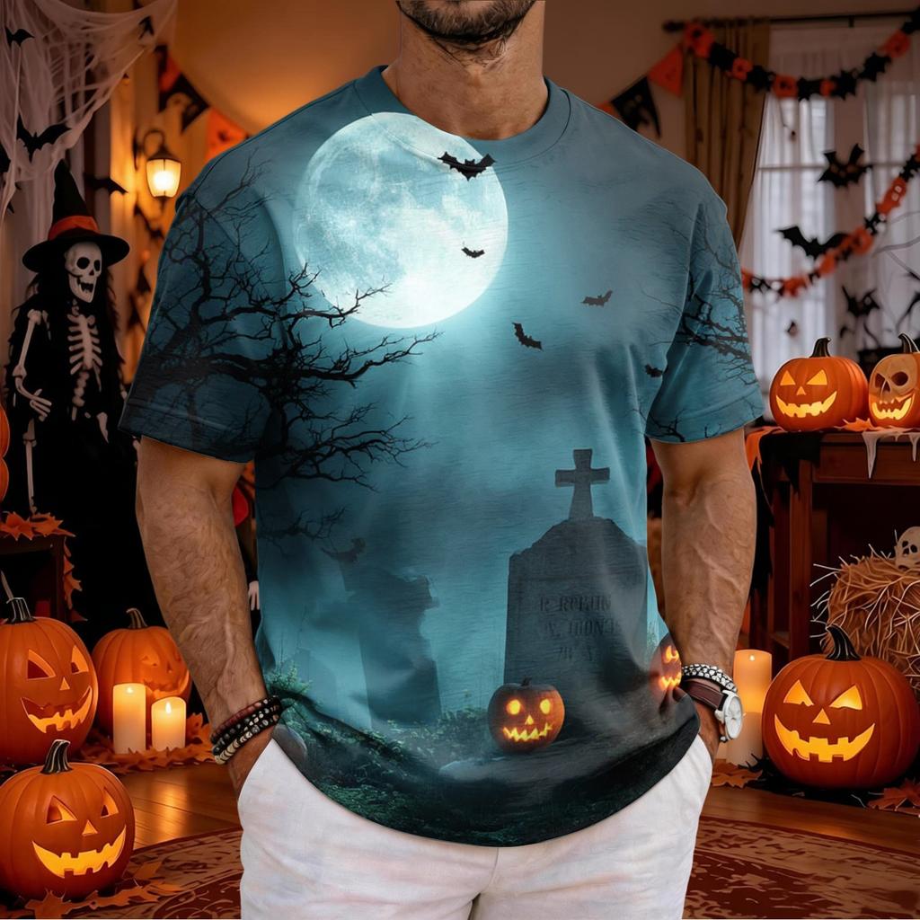 Men's Halloween Graphic T-Shirt Neck Short Sleeve Casual Top