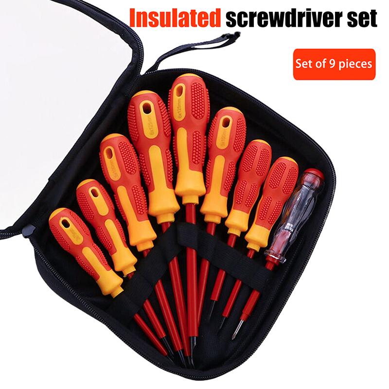 9Pcs Magnetic Screwdriver Kit Insulated Phillips Slotted Bits Electrician Hand Tools Multifunctional Magnetic Screwdriver
