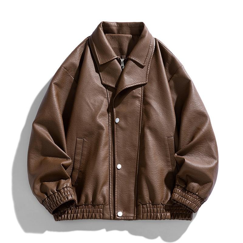 Herren PU-Leder Bikerjacke Stehkragen Slim Fit Lässige Oberbekleidung