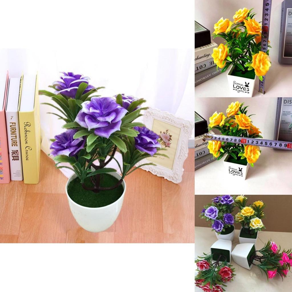 Artificial Rose Plant Decor With Plastic Construction For Home And Office Beautification
