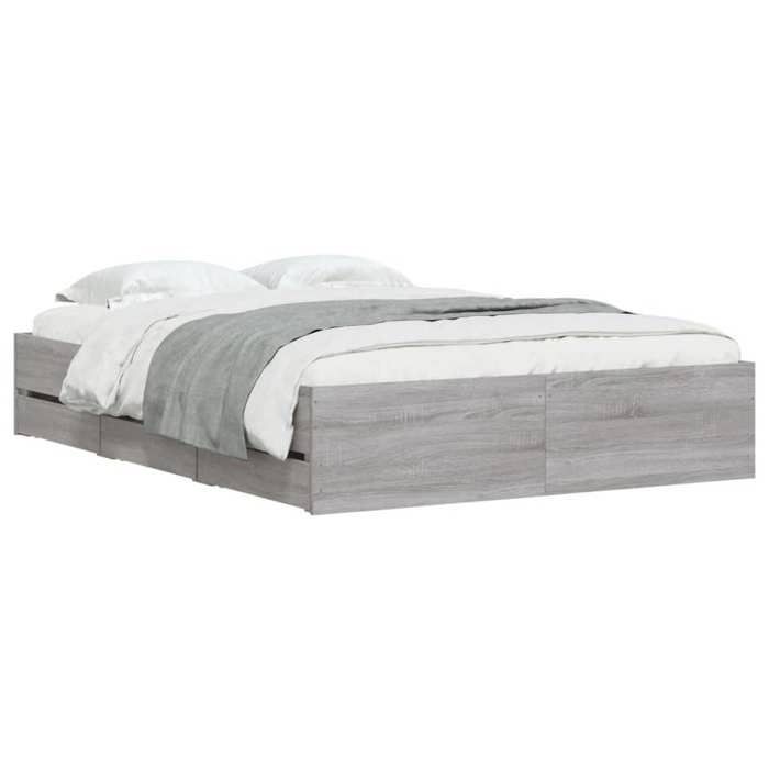 VidaXL Cadre de lit et tiroirs sonoma gris 120x190 cm bois ingénierie 3207320