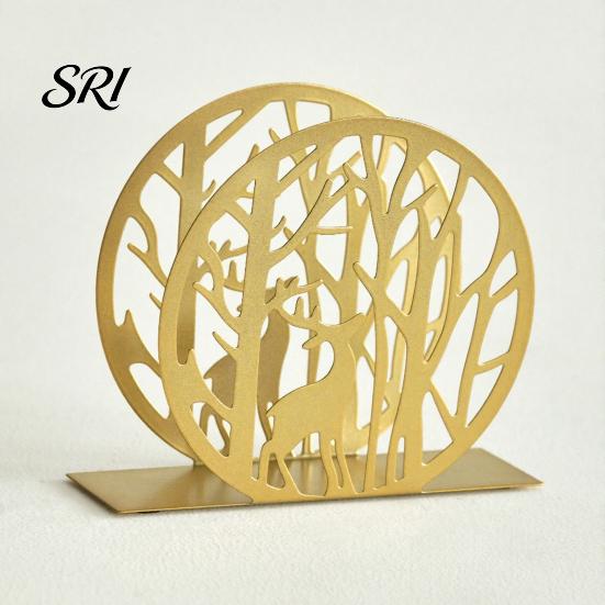 Seiko Napkin Holder Deer for Table Standing Animal Forest Tree Tissue Dispenser Round Hollow Design Metal Rustic Cloth Napkins Kitchen Farmhouse