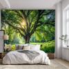 Green Wilderness Stream Forest Tapestry, Nature Landscape Wall Hanging, Fresh Healing Wall Decor for Bedroom Living Room