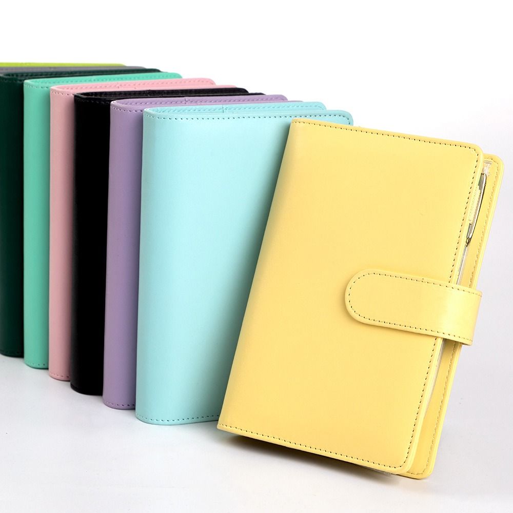 A6 Loose-leaf Notebook Macaron Color PU Leather Folder Portable Cash Budget Ledger School