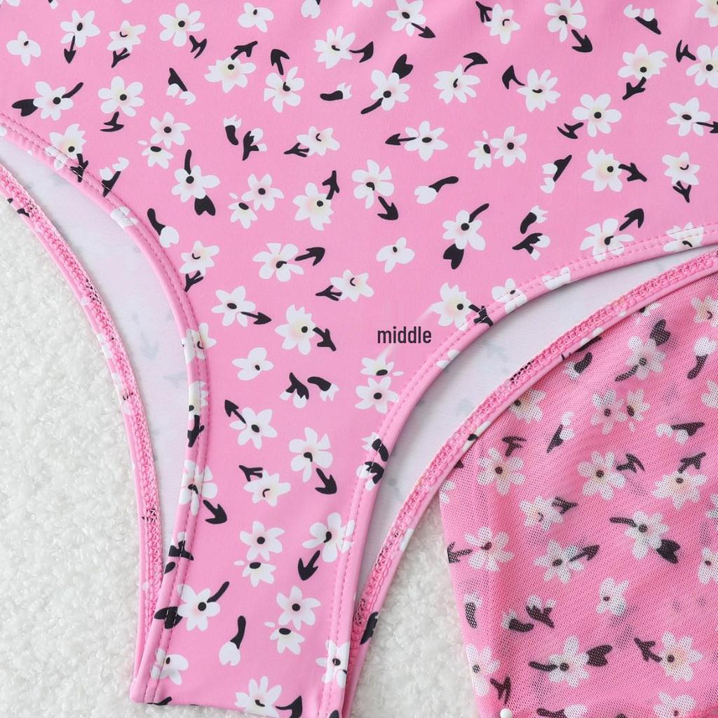 2025 Europäischer & Amerikanischer Rosa Print Sexy Bikini Dreiteiliger Damen Badeanzug Set