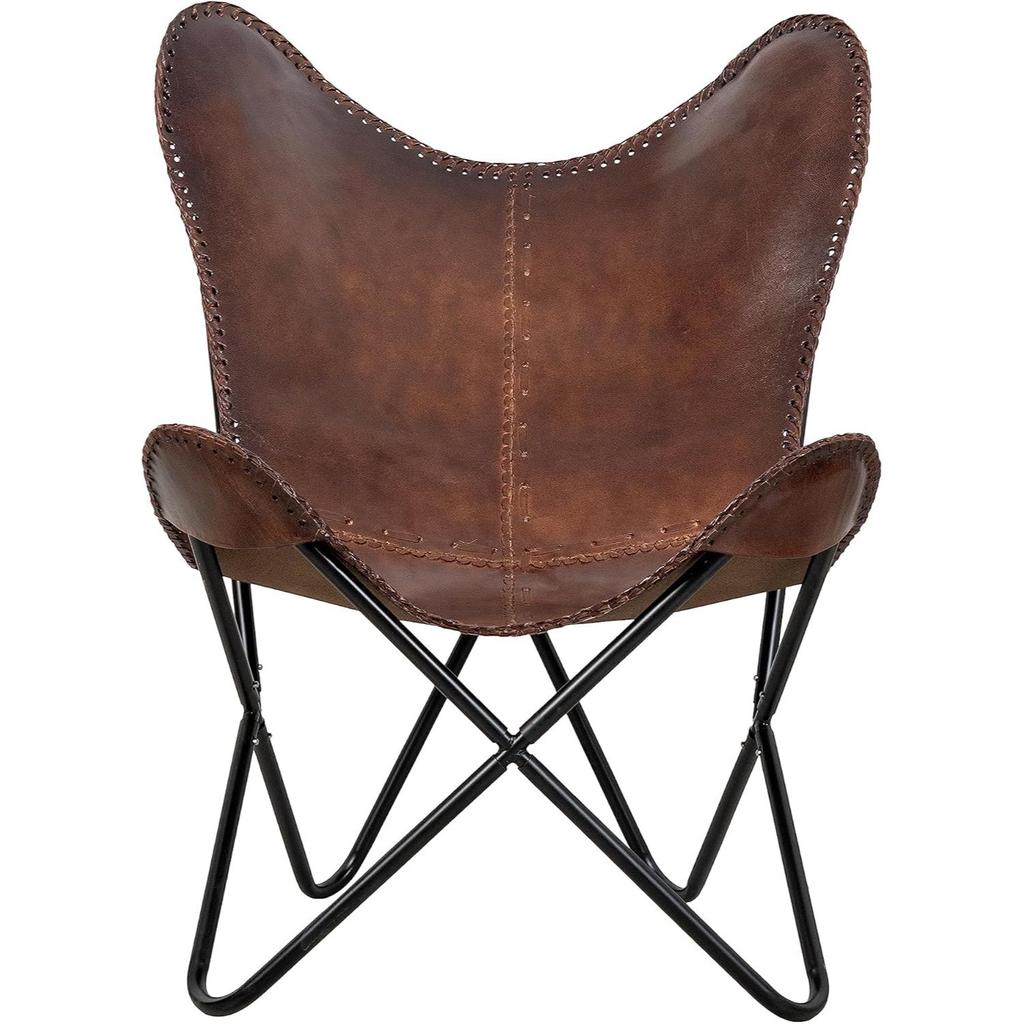 Vintage Brown Leather & Arm Butterfly Chair | Genuine Tan Leather Butterfly Chair Home Decor | Handmade Chair