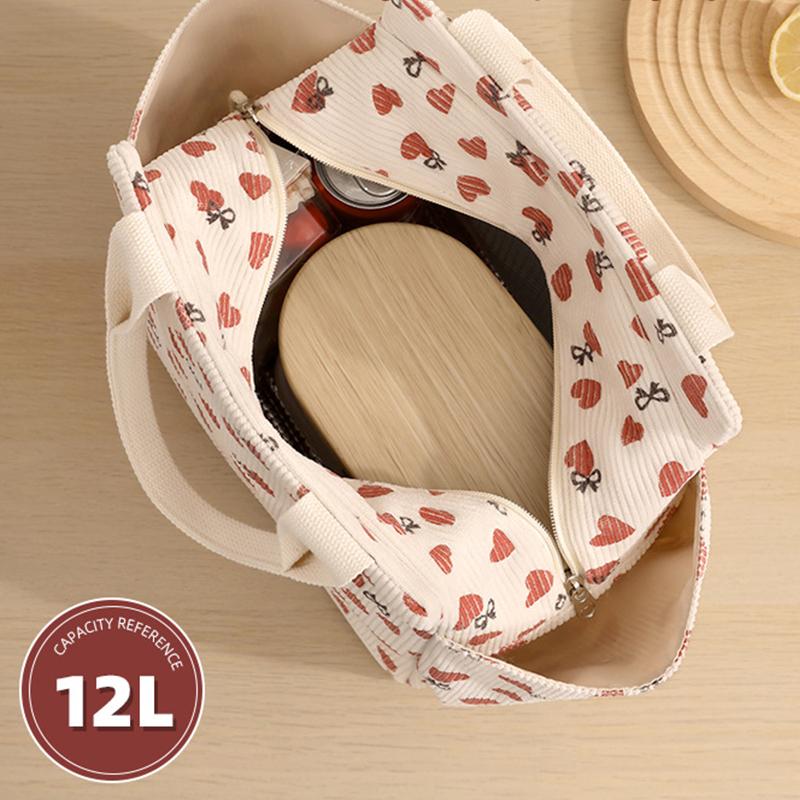 Corduroy Lunch Bag Thermal Insulation Lunch Box Storage Handbag Multifunctional Kids School Lunch Bag Picnic Food Pouch