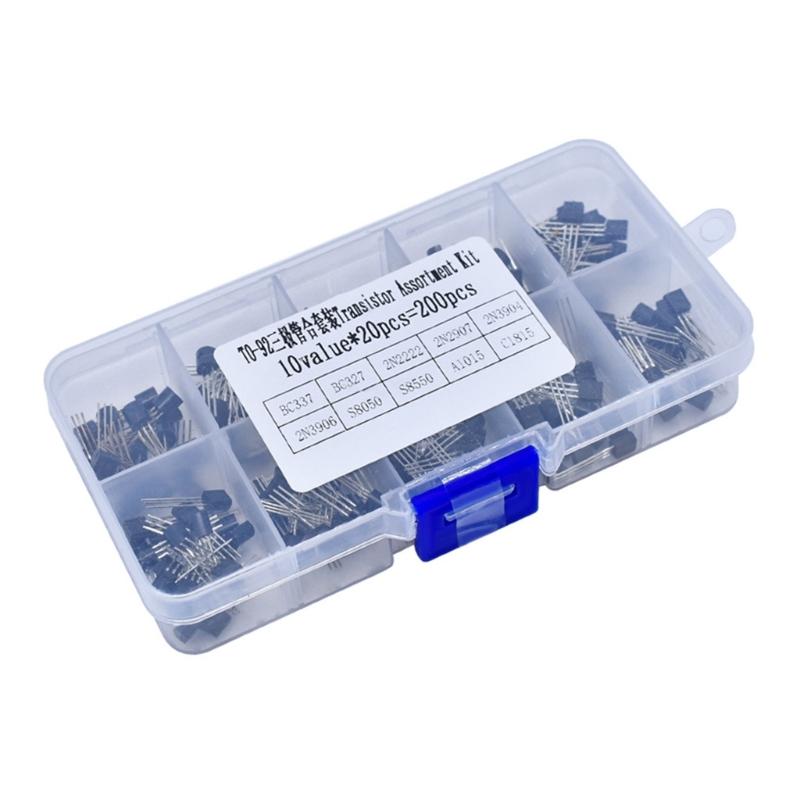 200Pcs Electric Component 3Pin Transistor 10 Value Transistor Assortment for Electronic Circuit and Electronics Projects