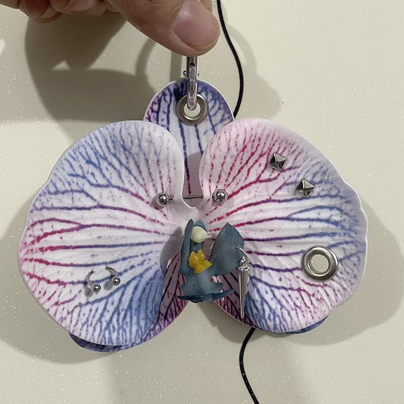 Kreativ Vakker Phalaenopsis Stoff Nøkkelring Simuleringsblomster Nøkkelring Telefonpynt Elegant Veskeanheng Tilbehør Gave