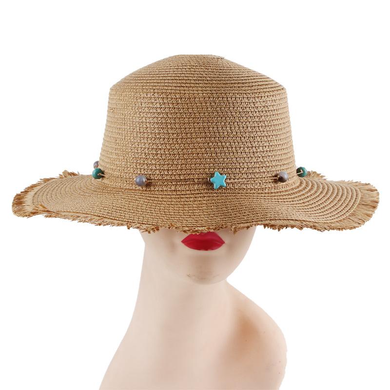 Spring and summer new women's flat top top top hat personalized fringed edge sunshade straw hat outdoor vacation hat