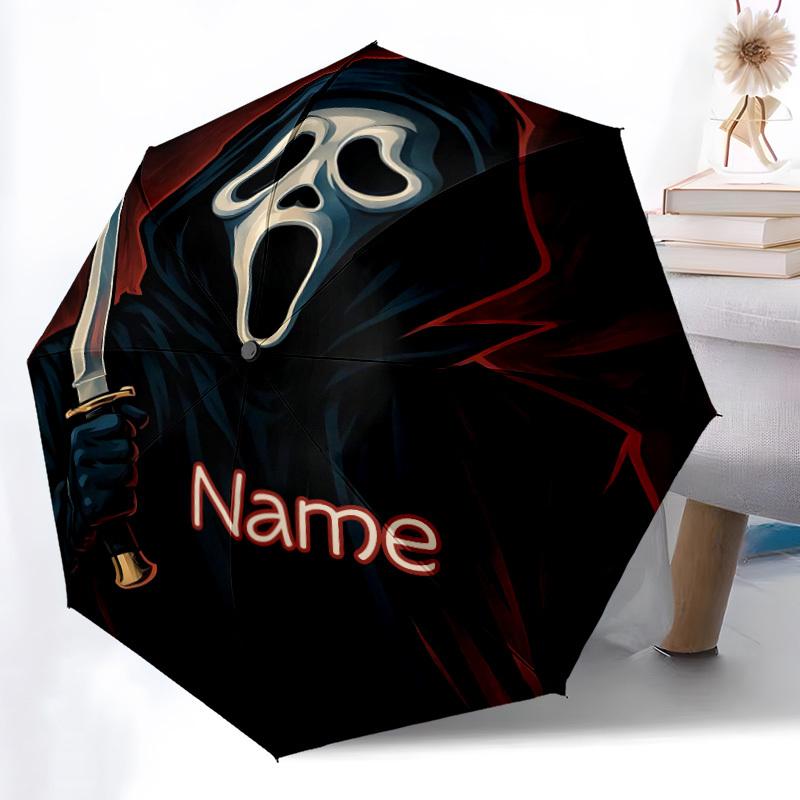 1 Stück Schrei-Maske - Automatischer Regenschirm mit individuellem Namen - Kompaktes 8-Rippen-Design, Langlebiger Kunststoff & Eisen, Täglicher Gebrauch S0106006