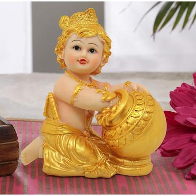Goldene Krishna-Idol-Statue Figur Schauobjekt Dekorative Artikel für Heimdekoration Pooja-Raum Wohnzimmer