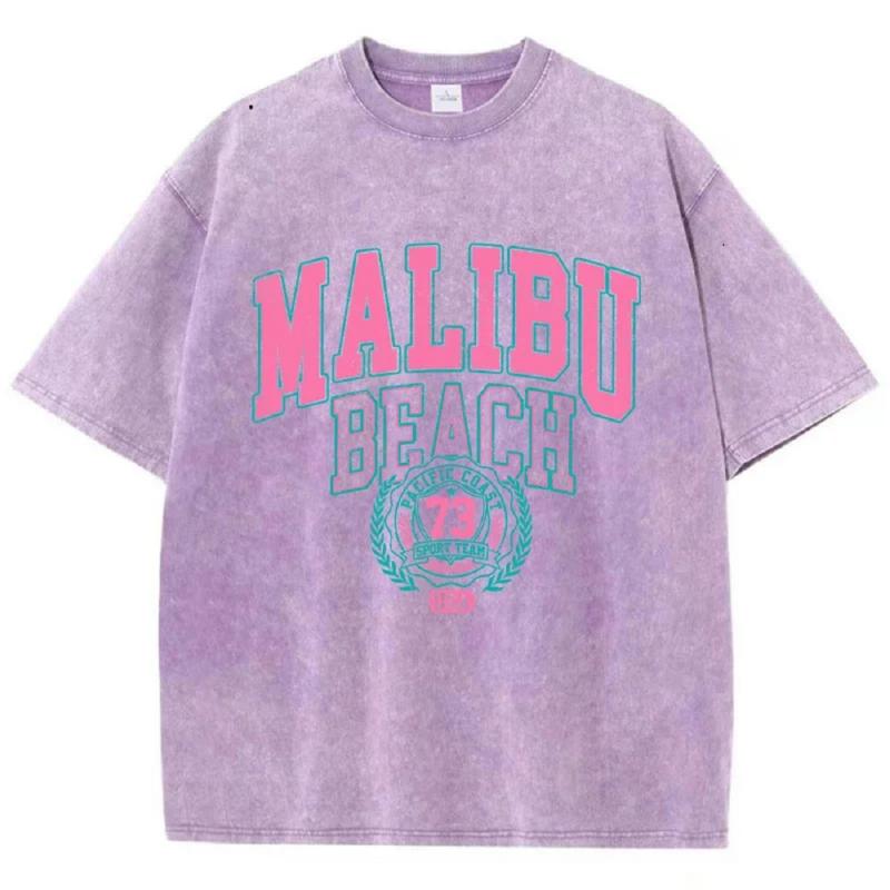 Camiseta de Manga Corta Oversize para Hombre con Estampado de Luna y Sol Camisa Lavada Retro Top de Verano