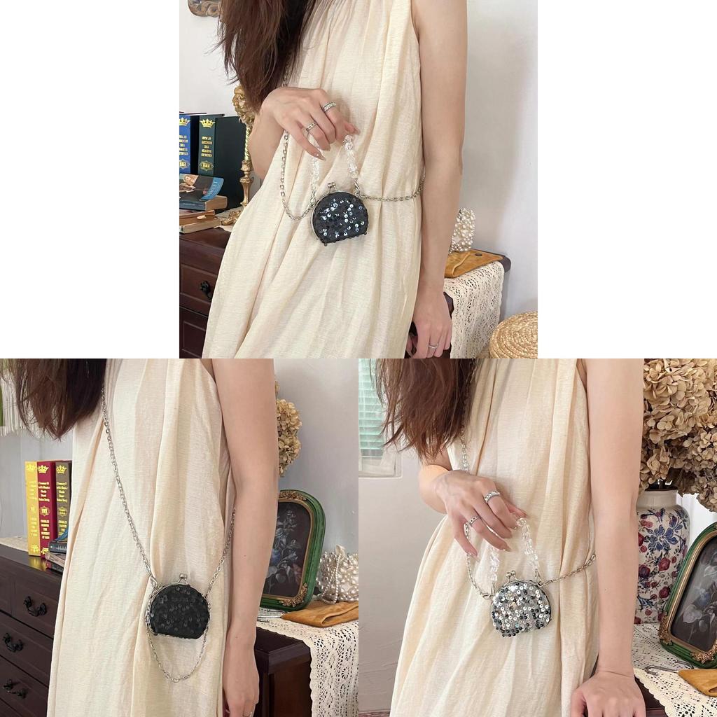 Acrylic Mini Box Bag With Chain Strap And Sequin Embellishments For Casual Travel