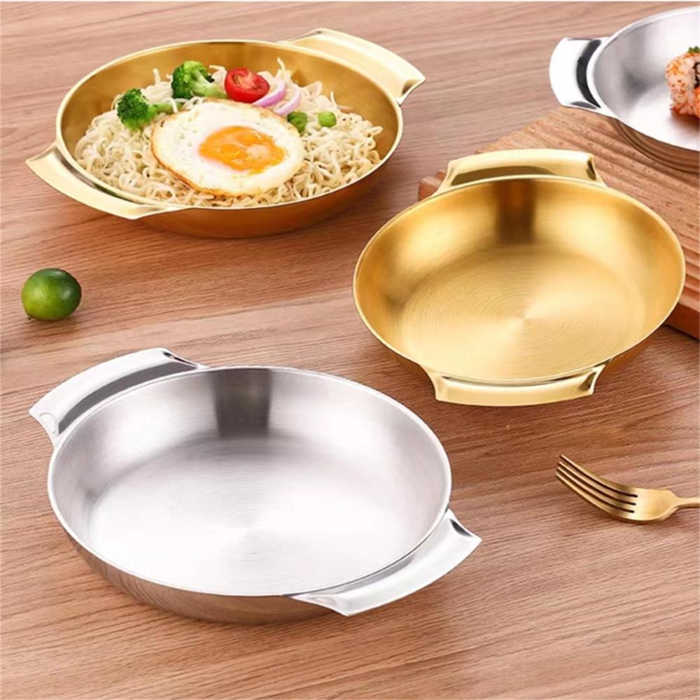 1 szt. Garnek ze stali nierdzewnej z płaskim dnem; złoty dwuuszny zintegrowany talerz na owoce morza; garnek do ramenu; restauracja owoce morza suchy garnek; pasta snac