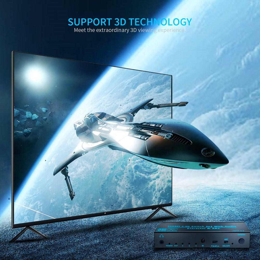 HDMI-Compatible Switch Audio Extractor 4K@60Hz ARC Toslink SPDIF HDMI-Compatible 3x1 Switcher Converter for PS4/5 Xbox TV Laptop