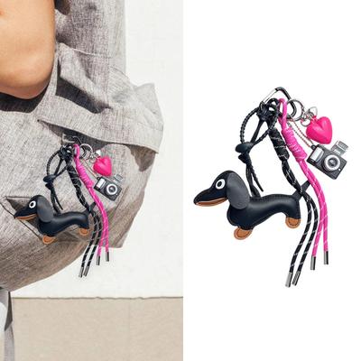Stylish Dachshund Pendant with Soft Rope Tassels Key Holder Fashion Charm PU Texture Perfect for Bags or Car Decoration