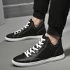 Men's Korean Style Velvet-Lined Mid-Top Leather Sneakers - Trendy Casual Cowhide Patchwork, Large Sizes Available.
