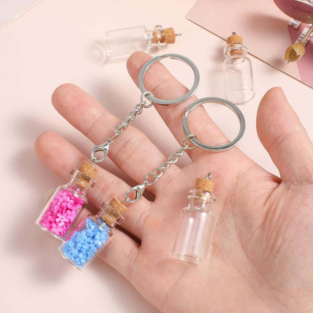 10 Pcs Mini Bottles with Cork, 2ml Tiny Jars with Lids and Keycha Empty Spell Jars Glass ing Bottles for DIY Crafts Wedding Halloween Chrismas