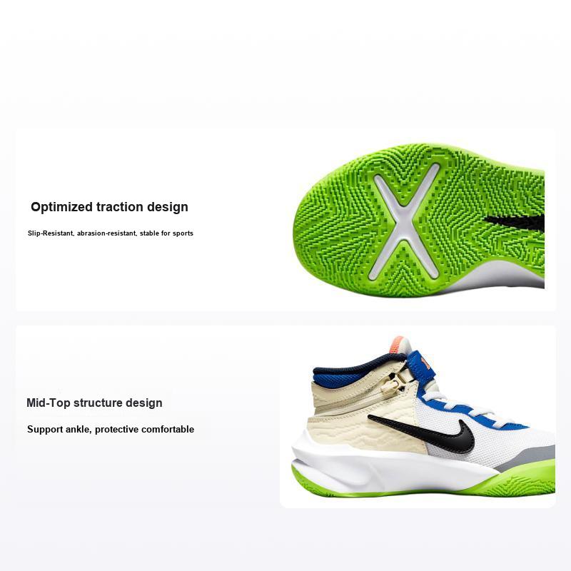 Nike Team Hustle D10 FlyEase GS Bianco Multicolore Scarpe da Ginnastica per Bambini Arancione Laser Nero FB1395-101