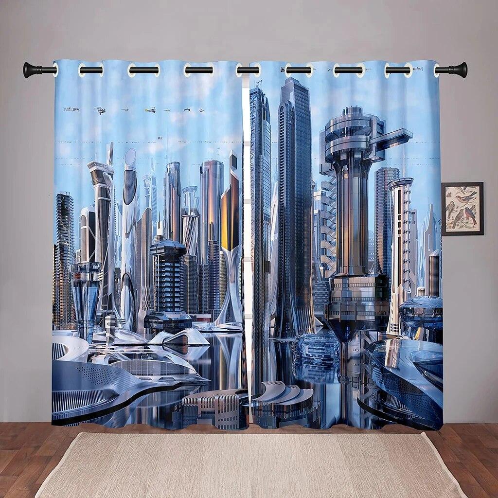 Future Cyberpunk City Sky On Sale Blackout Window Curtain For Bedroom Living Room Bathroom Kicthen Door High Shading New Pattern