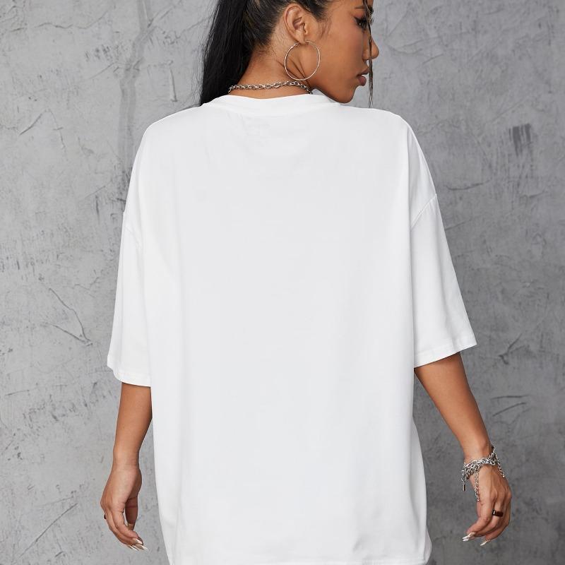 Summer Pure Cotton Short Sleeved Flag Letter Combination Printed Shoulder Down Women's T-shirt Fashionable Casual Women's Top T-Shirts Women’s