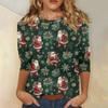 3/4 Sleeve Shirts For Women Print Christmas Tees Blouses Casual Plus Size Basic Tops Pullover